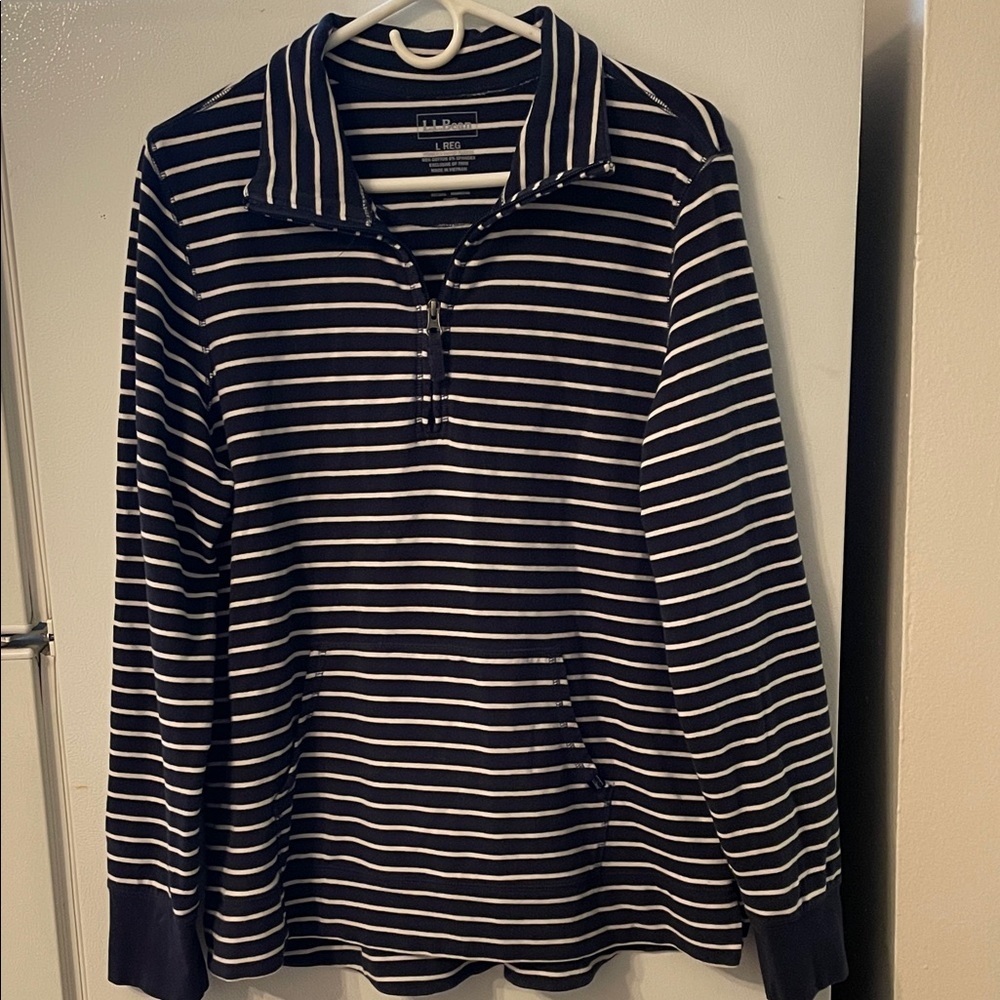 L.L. Bean Large Cotton Navy and White Striped Sweater